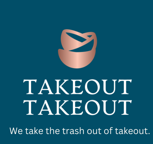 Logo for Takeout Takeout with slogan "We take the trash out of takeout"